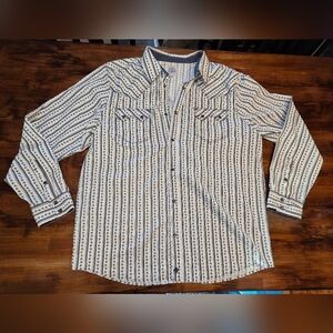 Moonshine Spirit Men's Southern Boy Striped Long Sleeve Floral Pearl Snap Shirt